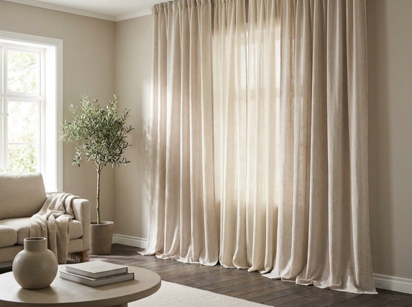 Elegant floor-length curtains in a bright room